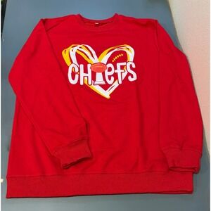 Kansas City Chiefs Heart Football Graphic Red Crewneck Sweatshirt Large NWOT